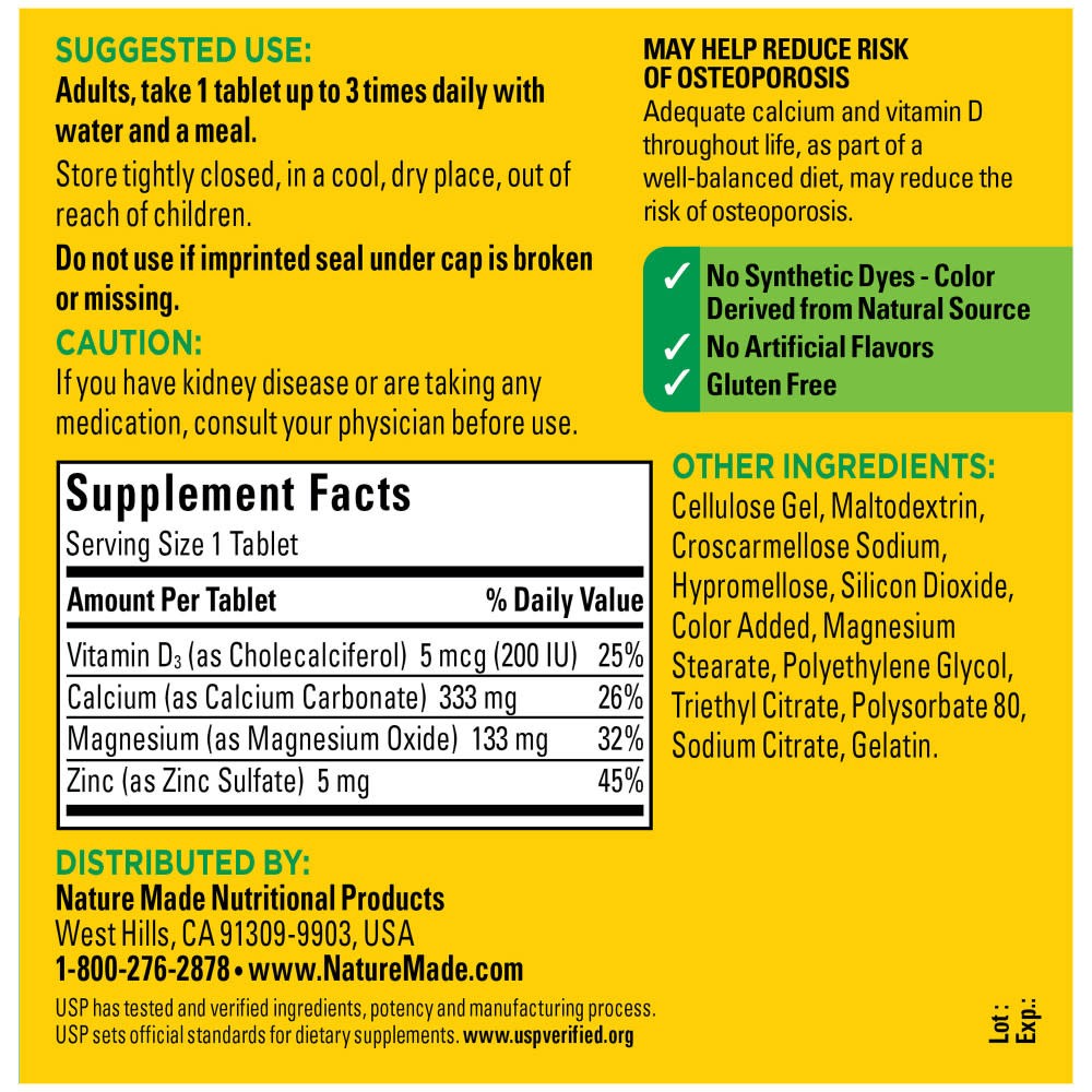 Thành phần Nature Made Calcium Magnesium Zinc