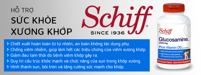 Thuốc bổ khớp Schiff Glucosamine 2000 mg Plus Vitamin D3 chăm sóc sức khỏe xương khớp