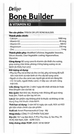 Drlife Bone Builder bổ sung Canxi và khoáng chất ngừa loãng xương, Chai 60 viên