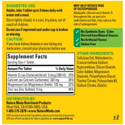 Nature Made Calcium Magnesium Zinc bổ sung canxi, magie và kẽm ngừa loãng xương, Chai 300 viên