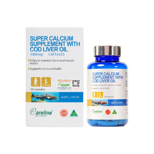 Super Calcium Supplement With Cod Liver Oil 1000mg Careline 60 viên - Bổ sung Canxi, Omega 3 Super Calcium Supplement With Cod Liver Oil 1000mg Careline 60 viên - Bổ sung Canxi, Omega 3