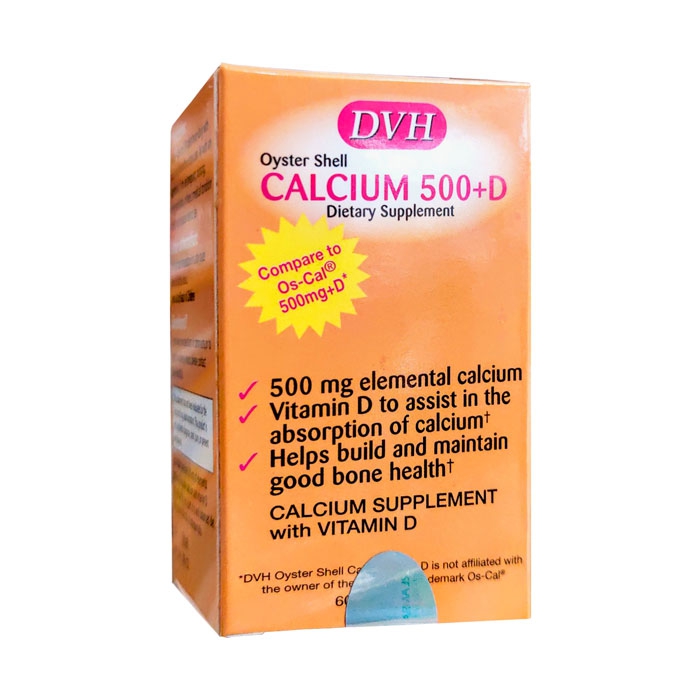 DVH CALCIUM 500+D bổ sung Canxi và Vitamin D3, Hộp 60 Viên