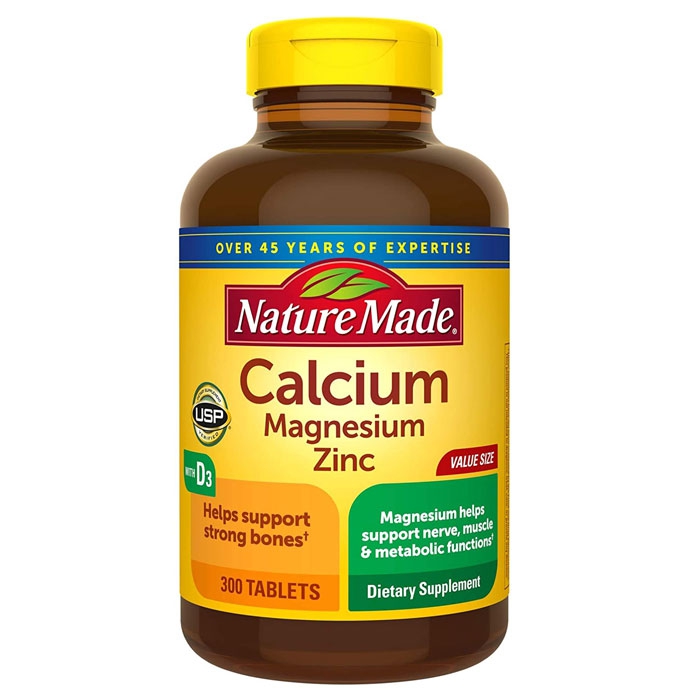 Nature Made Calcium Magnesium Zinc bổ sung canxi, magie và kẽm ngừa loãng xương, Chai 300 viên