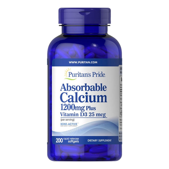 Puritan’s Pride Absorbable Calcium 1200mg Plus Vitamin D3 25mcg, Chai 200 viên (Hết hàng)