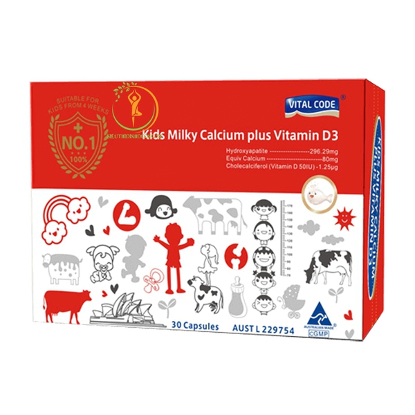 Vital Code Kids Milky Calcium Plus Vitamin D3, Hộp 30 viên